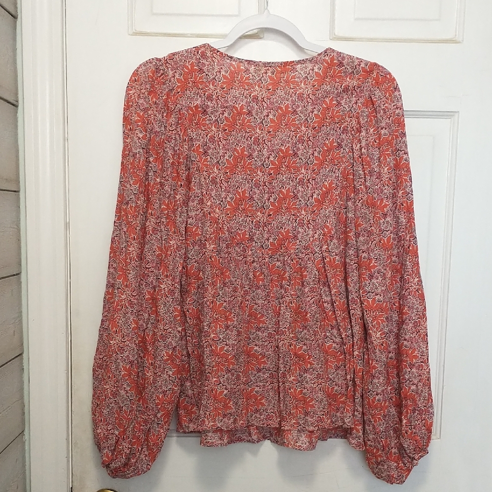 Anthropologie Orange Floral V-Neck Peasant Blouse - Picture 6 of 6